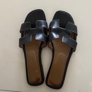 Hermes Black Slide Sandals